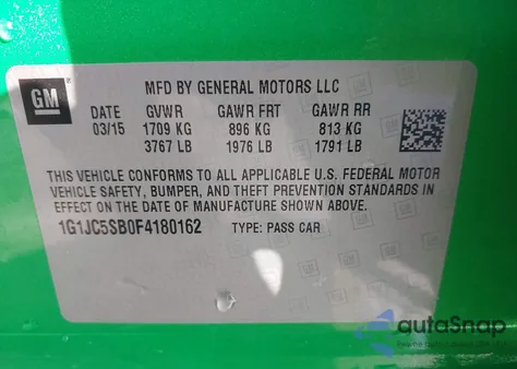 2015 Chevrolet Sonic Lt Auto from USA, damaged, VIN 1G1JC5SB0F4180162